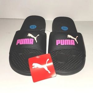NWT PUMA Women's Cool Cat Sport Sandals Slides Slip Ons Black Pink Size 10